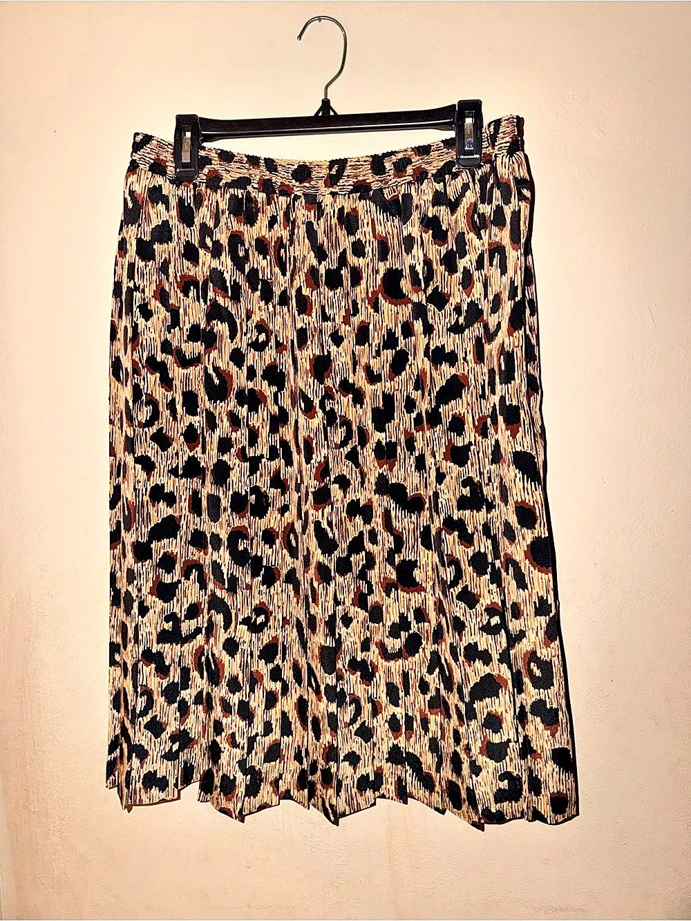 CIF Animal Print Midi Pleated Skirt in Brown & Black Size XL
